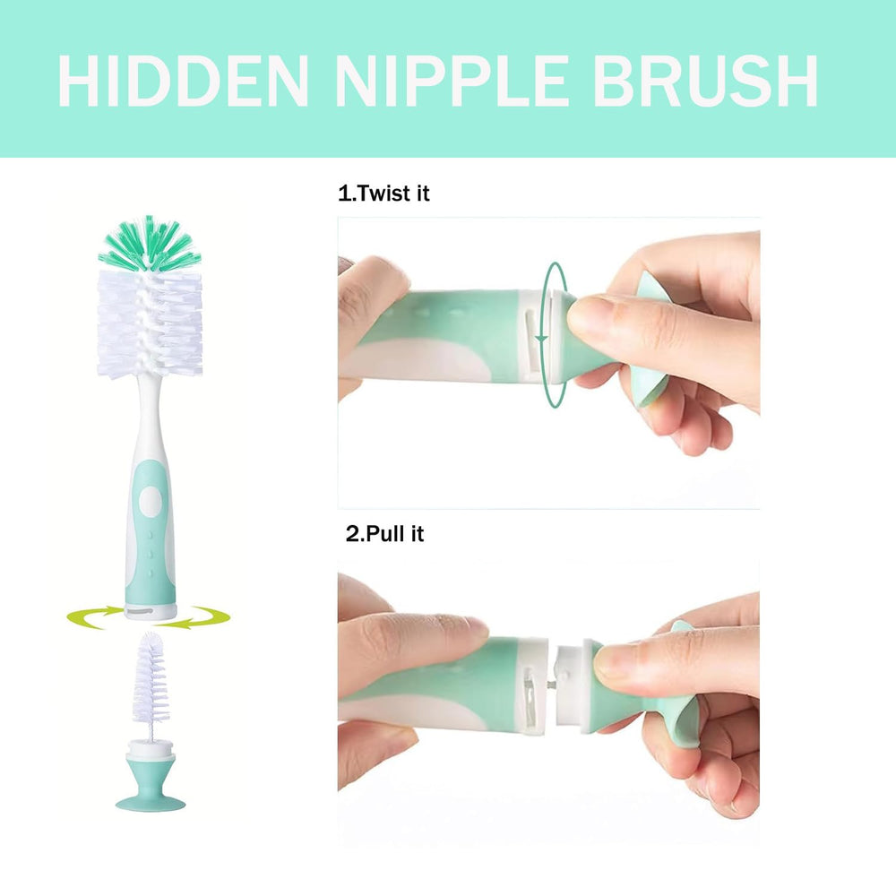 Anivona bottle brush stand with suction base keeps brushes accessible.