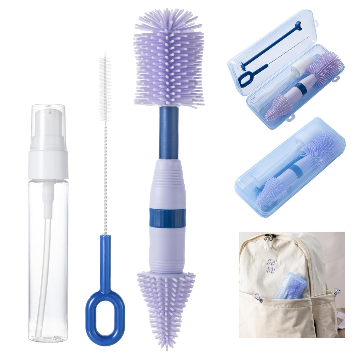 Anivona travel bottle brush 6-in-1 kit for on-the-go bottle cleaning.