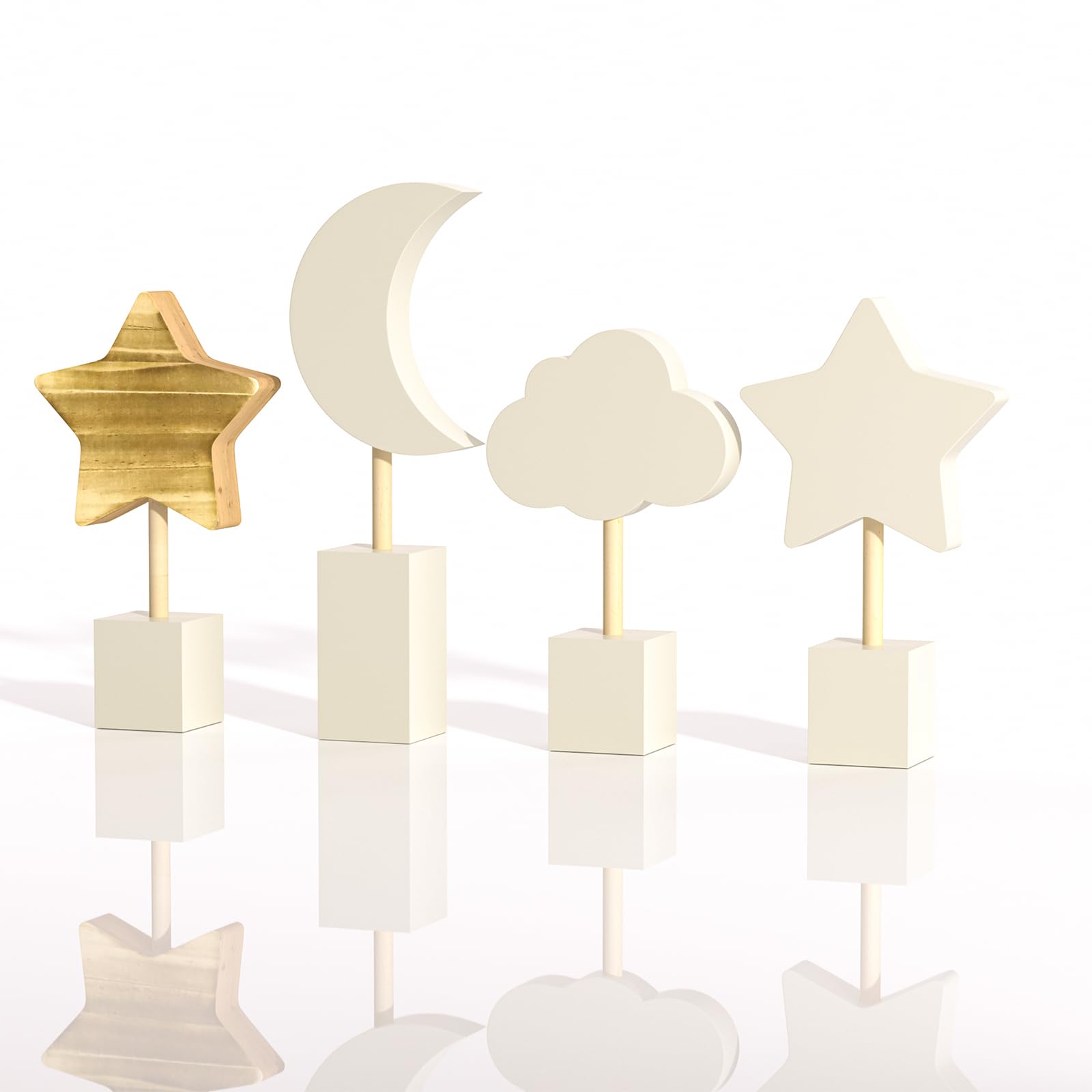 ANJUU moon and stars wooden wall decor displayed on shelf, versatile