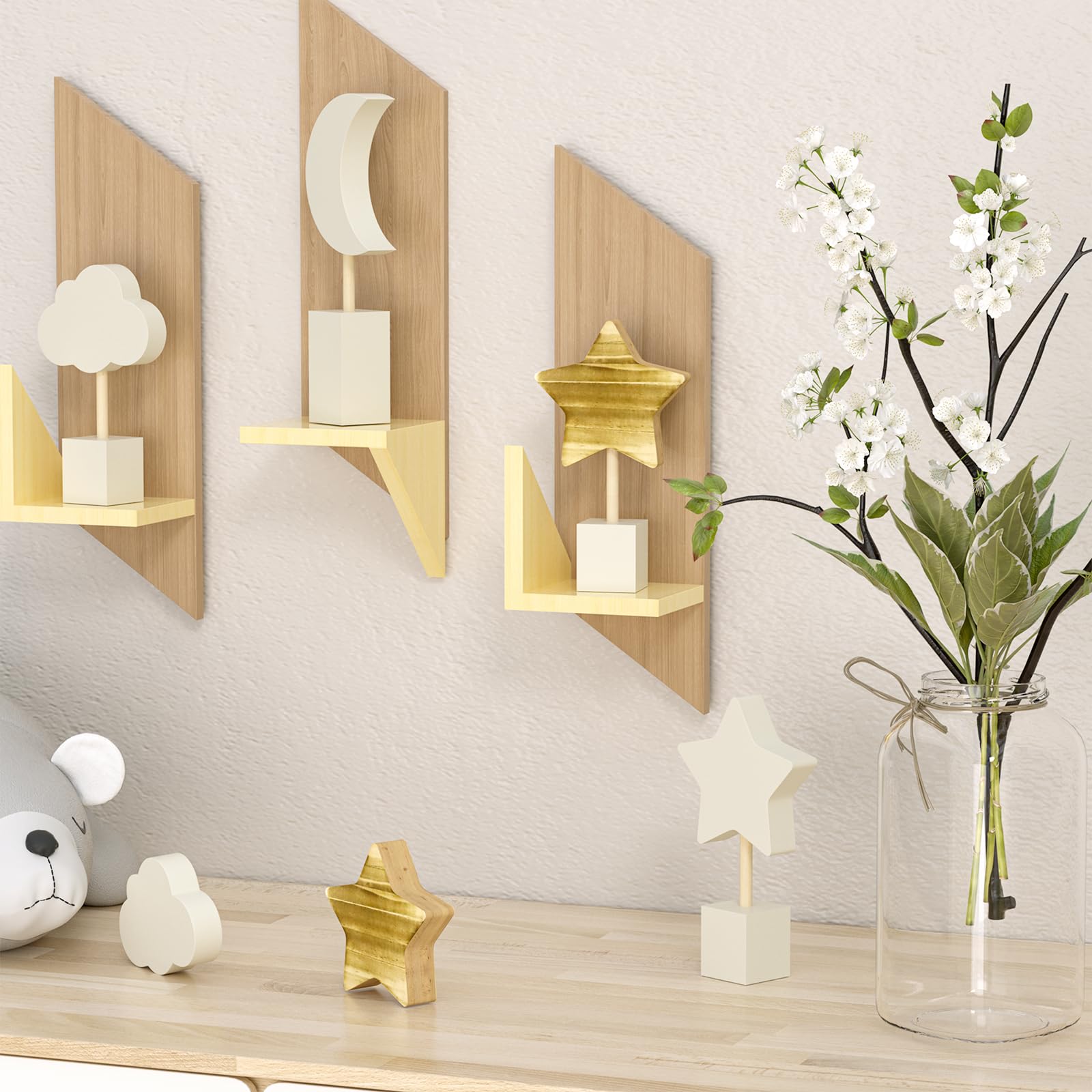 ANJUU moon and stars nursery decor shown on dresser for cozy vibes