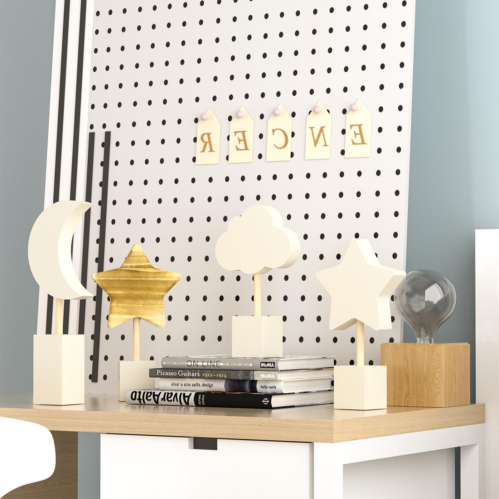 ANJUU moon and stars shelf decor, ideal for kids' room display