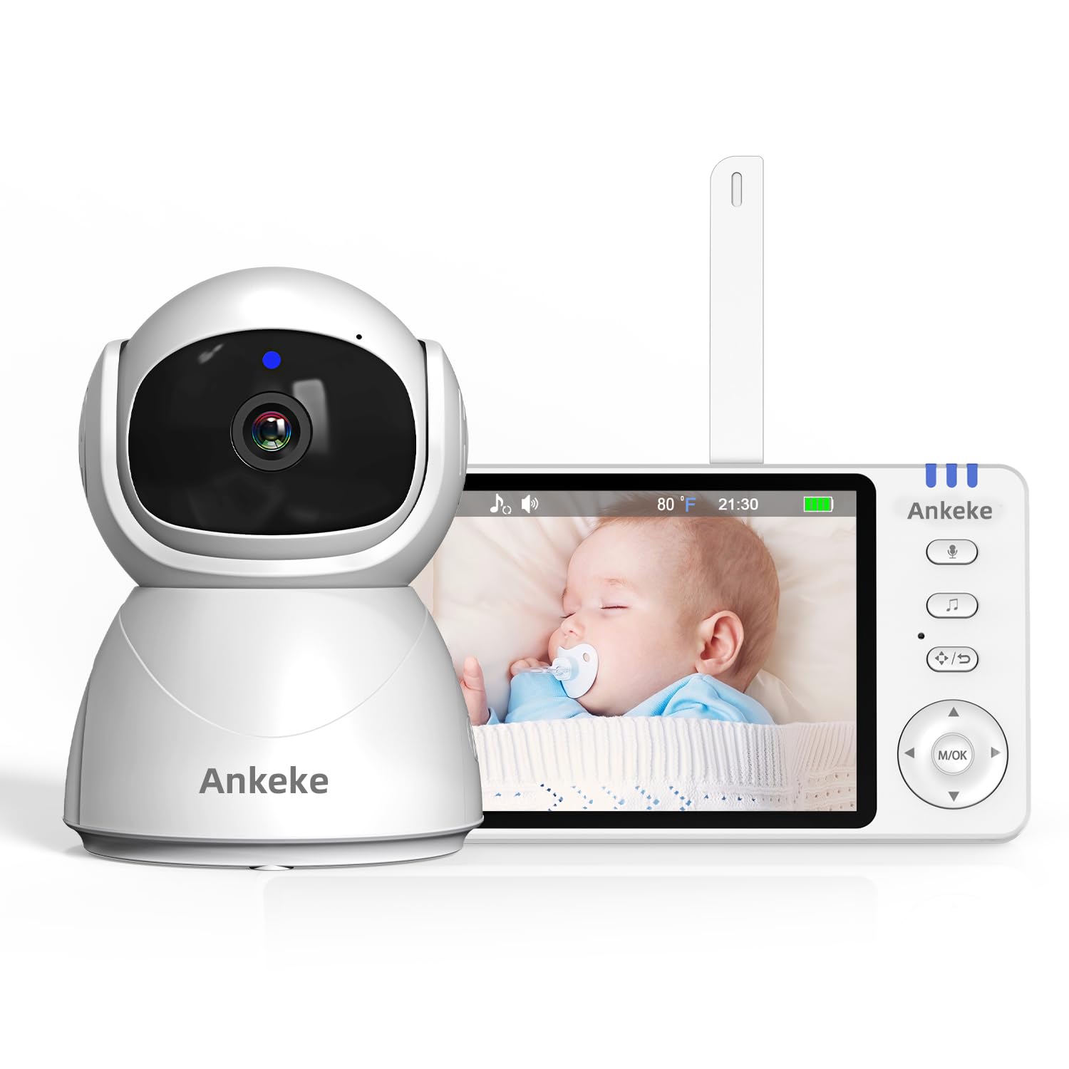 AnKeKe 720P baby monitor front view with clear display and stable 2.4G link.