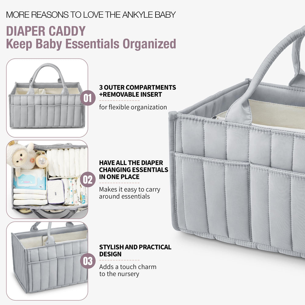 Ankyle Starry Sky Grey Diaper Caddy handles close-up highlights easy transport.