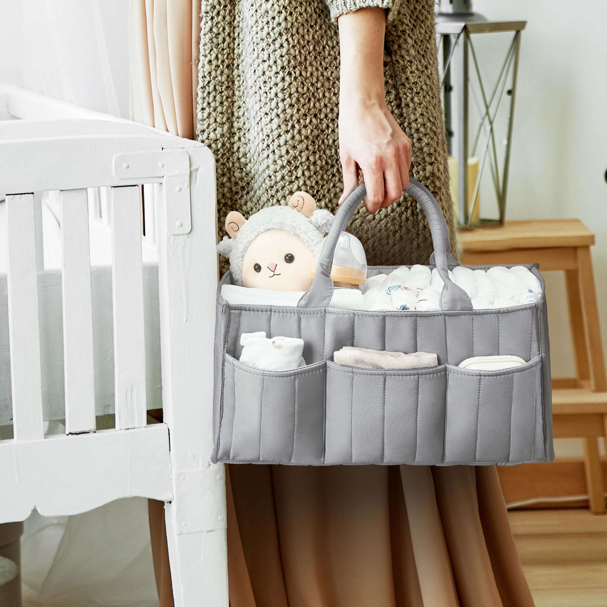 Ankyle Starry Sky Grey Diaper Caddy removable dividers enable quick, customizable organization.
