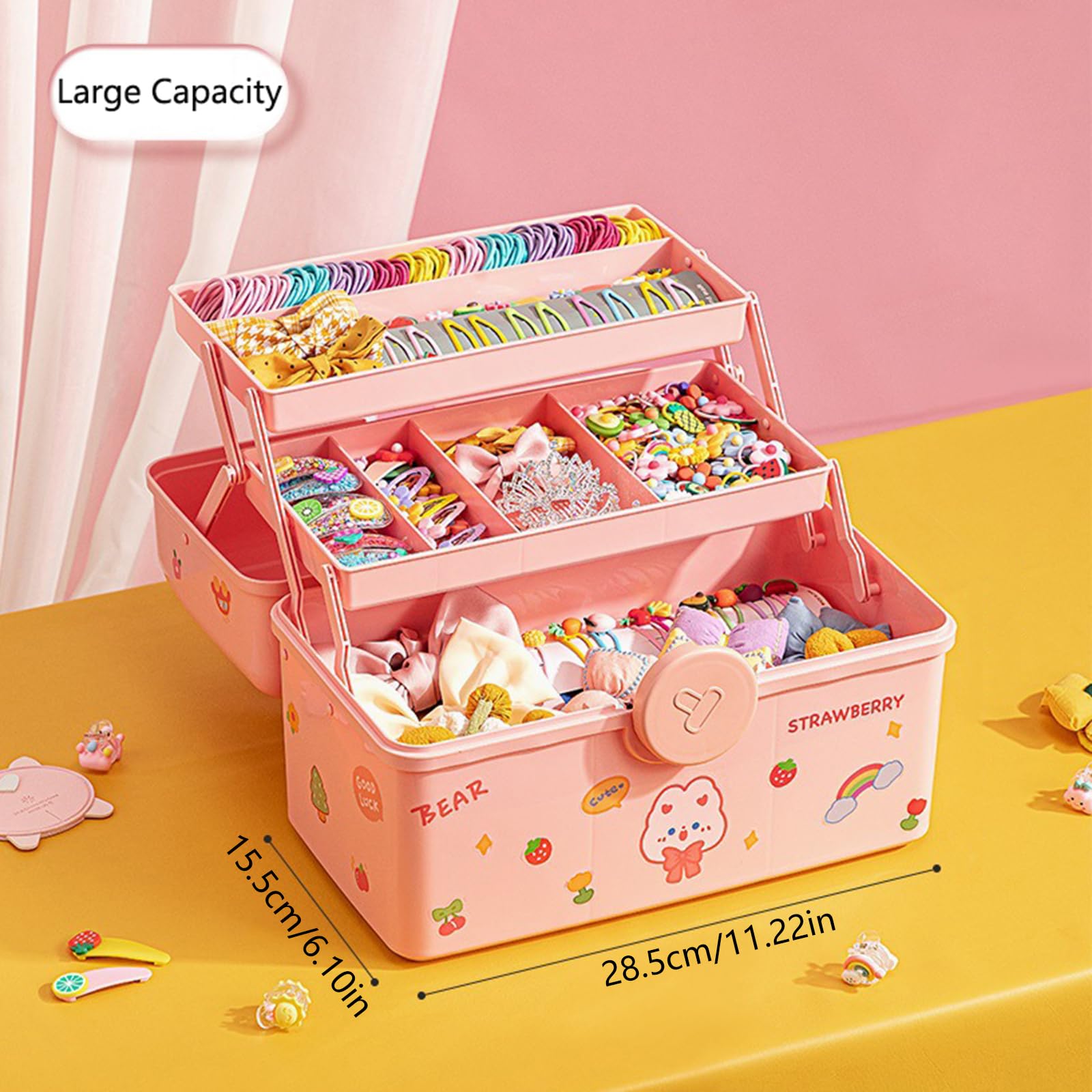 ANLEM hair accessories organizer portable handle enables effortless transport on trips.