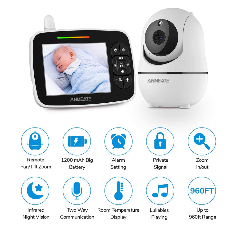 ANMEATE baby monitor 3-5inch LCD display offers clear live video for quick checks.