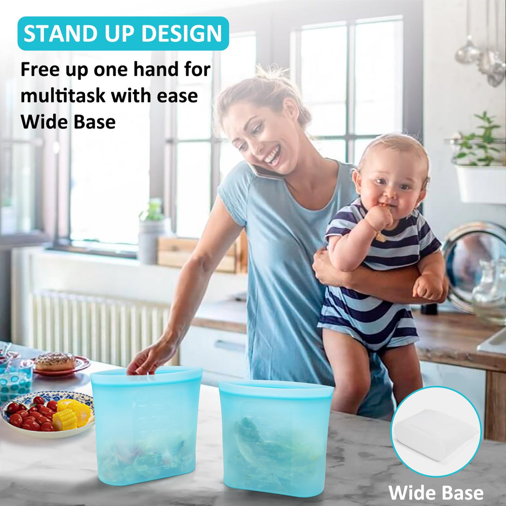 Annaklin four-pack silicone bags for freezer-friendly meal prep and storage.