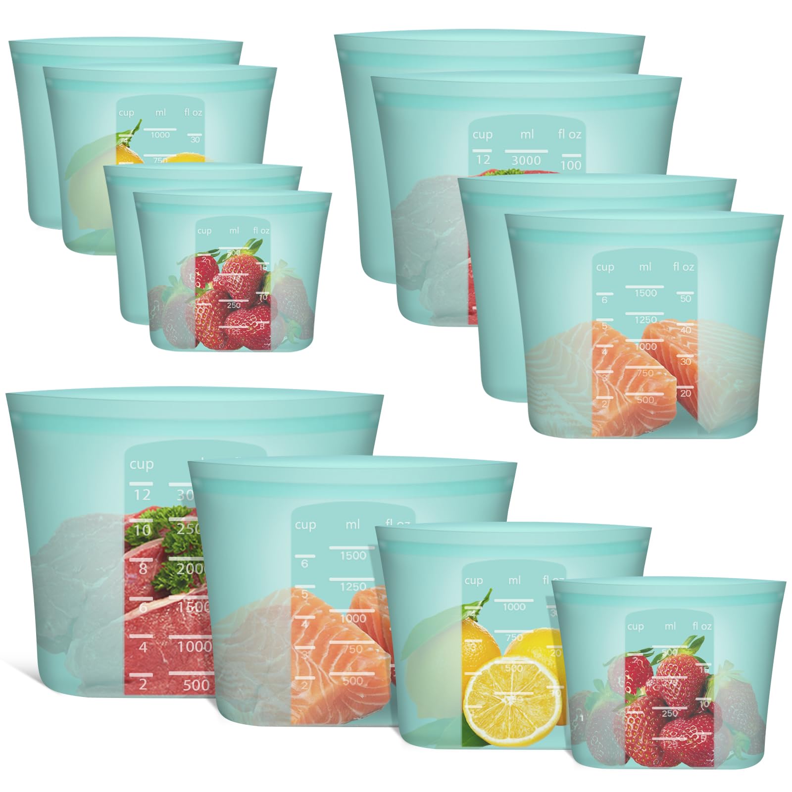 Annaklin reusable silicone bags with stand-up design for easy, hands-free storage.