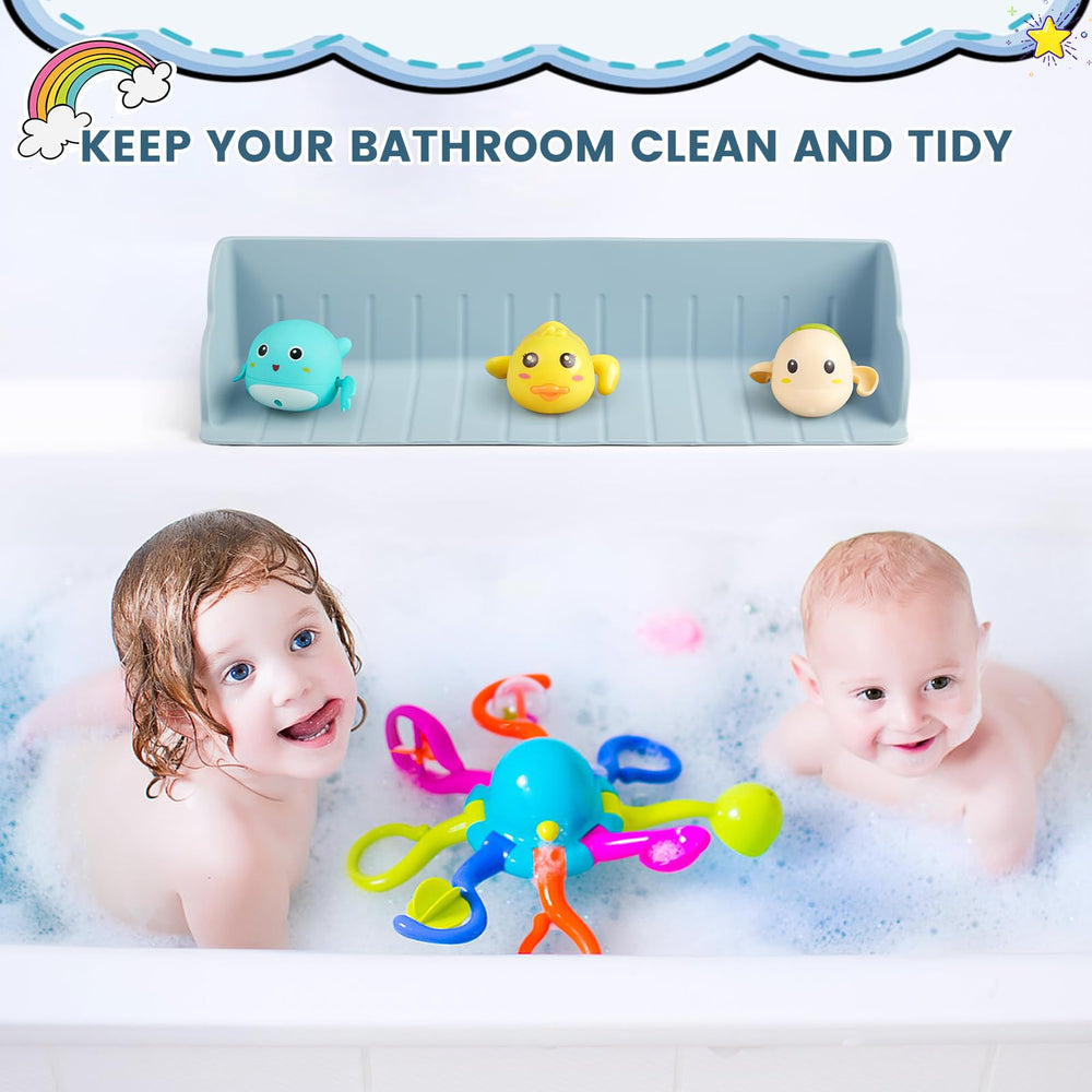 Annana bath caddy tray play shelf shows organization and bath toy storage