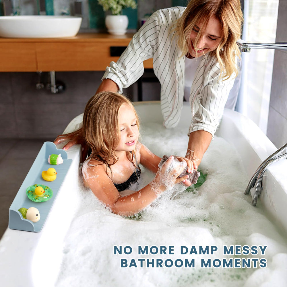 Annana bathtub splash guard with suction cups demonstrates secure hold on tub surfaces