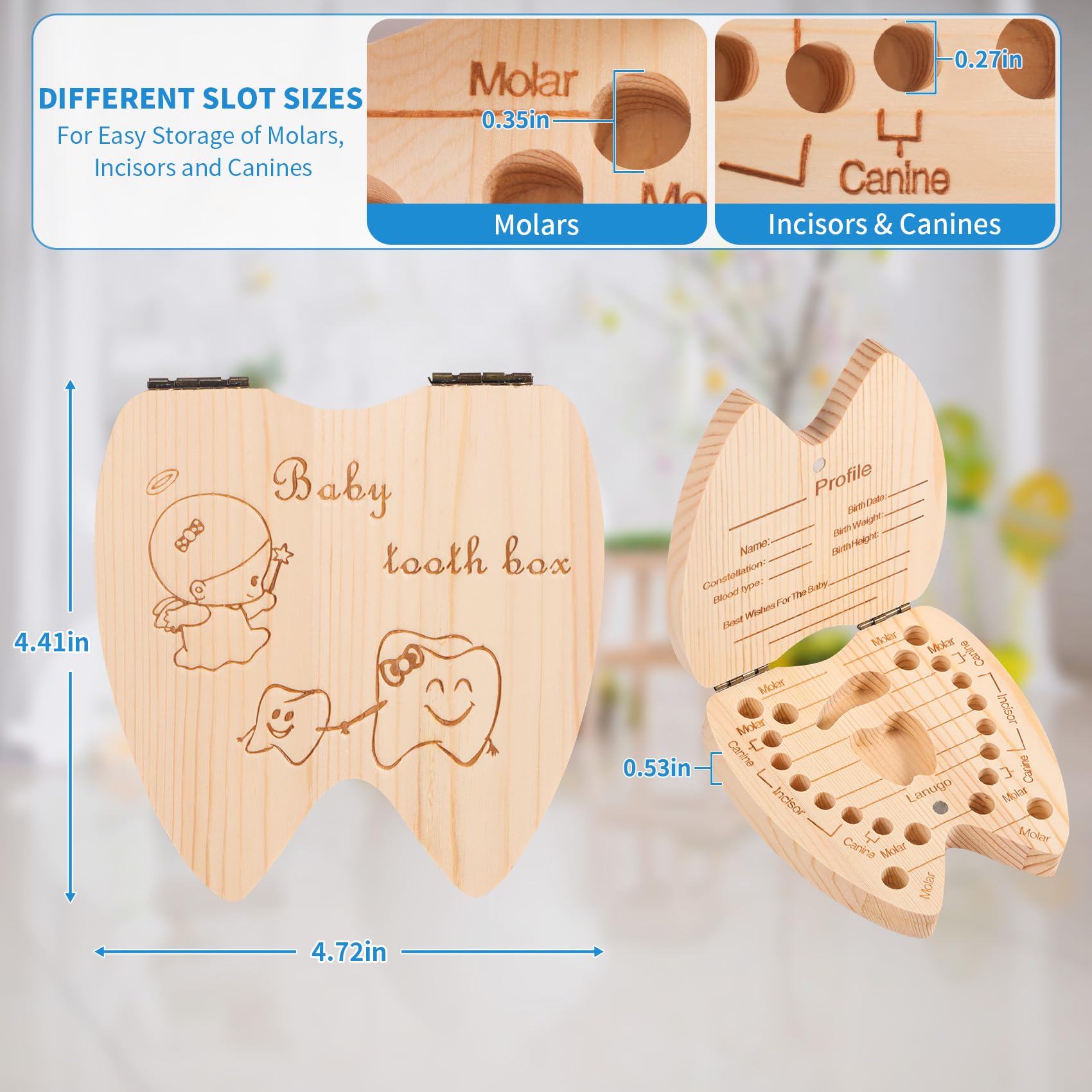 Annhua Tooth Fairy Box close-up shows smooth wood finish