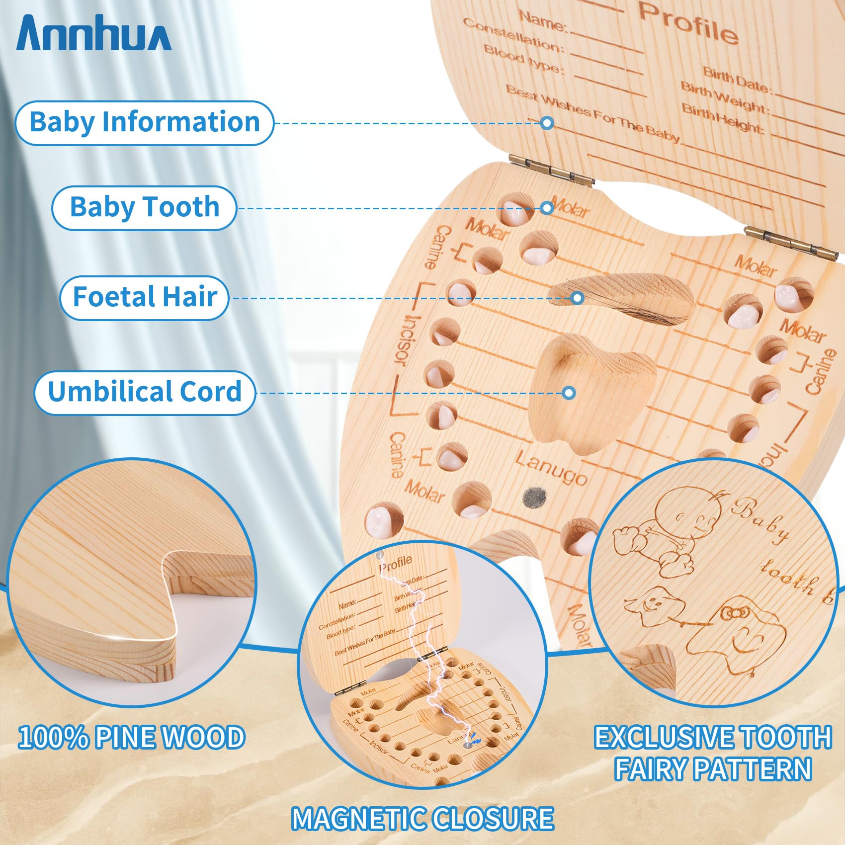 Annhua Tooth Fairy Box magnetic closure keeps contents secure during travel