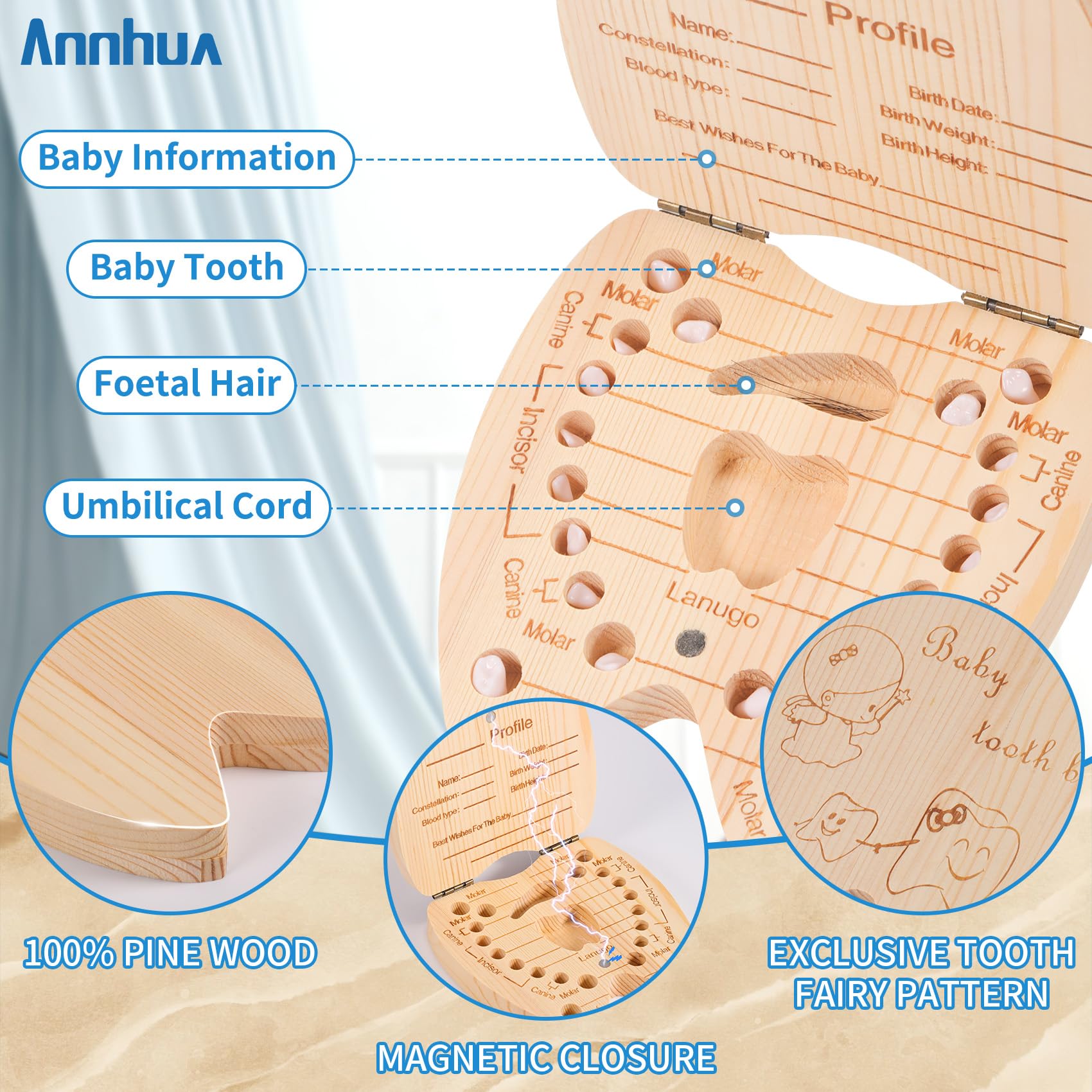 Annhua Tooth Fairy Box magnetic closure keeps keepsakes secure