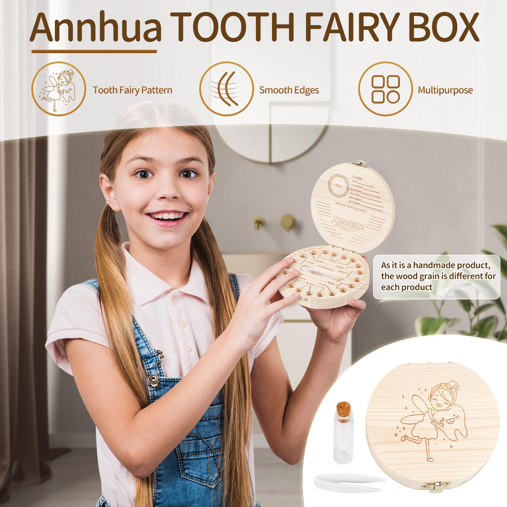 Annhua Tooth Fairy Holder interior shows 21-hole layout for baby teeth.