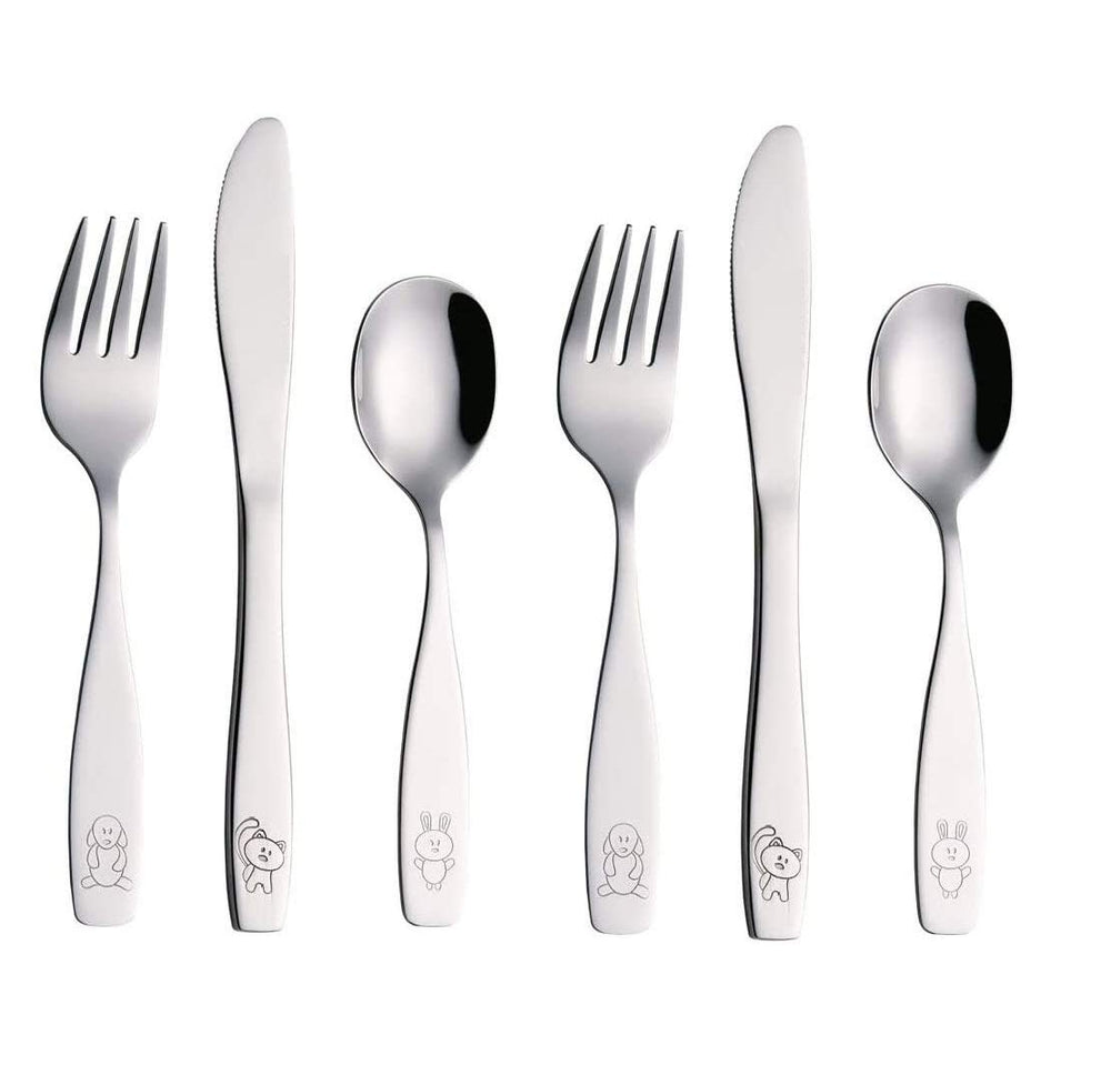 ANNOVA children's flatware 6pc set packaging highlights gift-ready presentation for new parents.