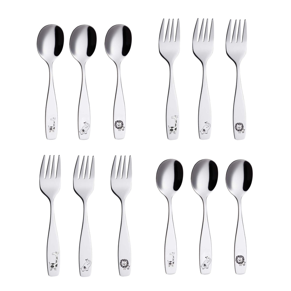 Annova Kids Silverware giraffe etched handle highlights ergonomic grip for little hands.