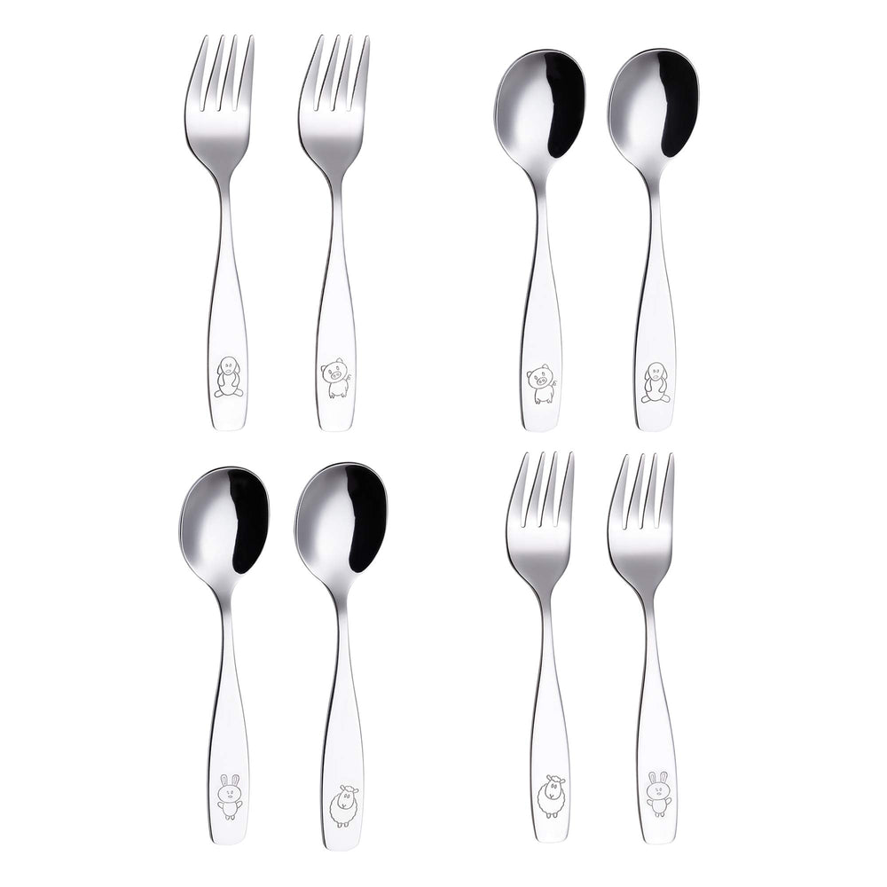 Annova kids silverware set polished finish close-up, scratch-resistant surface.