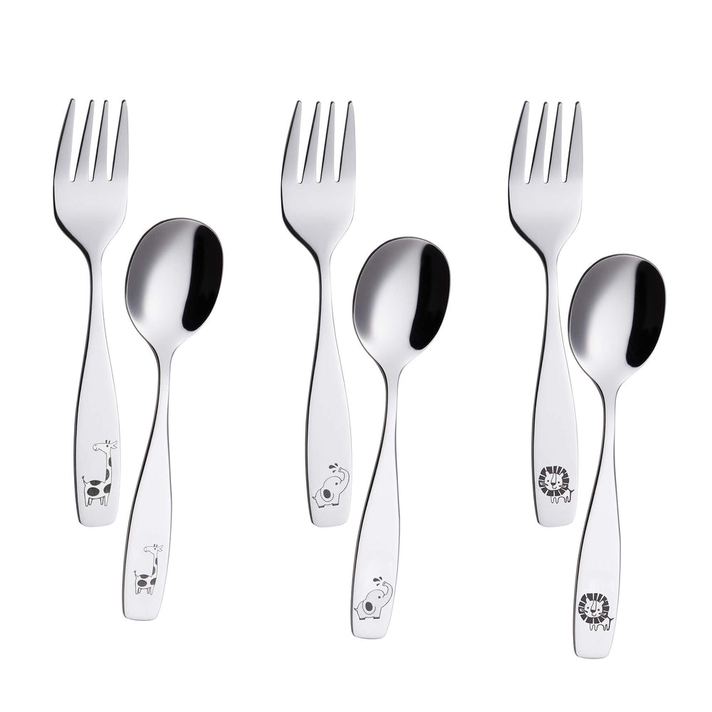 ANNOVA Kids elephant-etched-handle forks aid toddlers with a comfortable grip during meals.