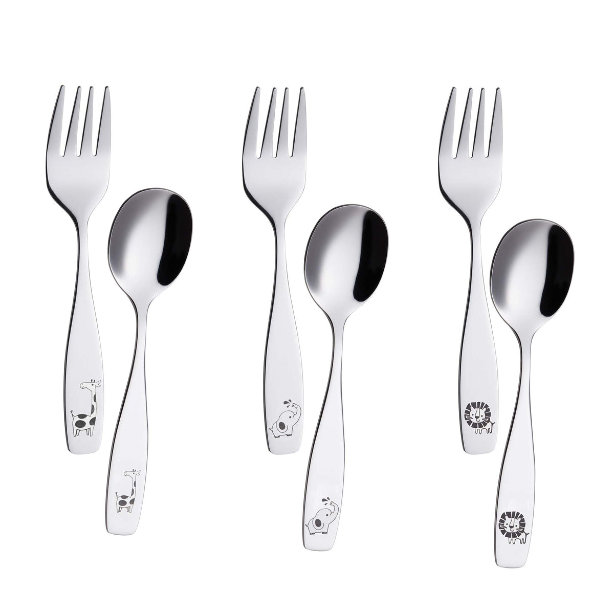 ANNOVA Kids elephant-etched-handle forks aid toddlers with a comfortable grip during meals.