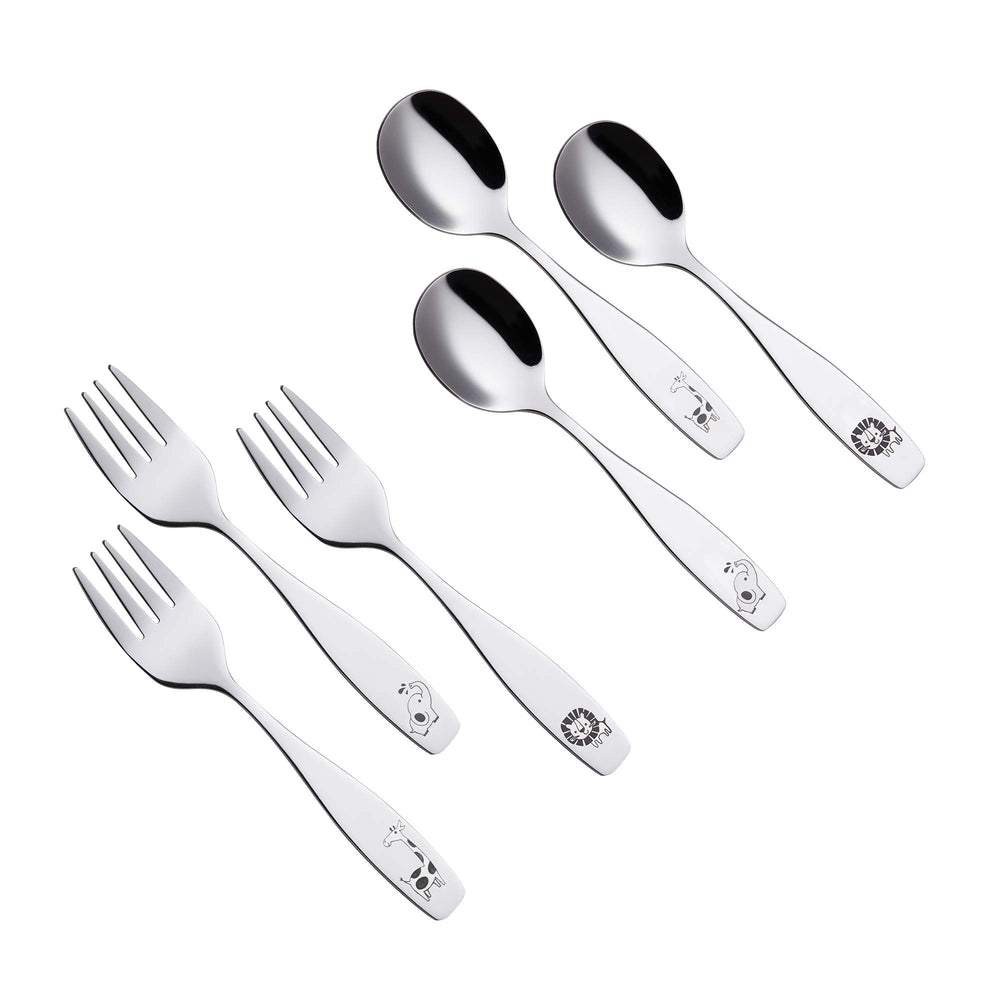 ANNOVA Lion-etched-handle spoons support stable grip and spill-free dining for toddlers.
