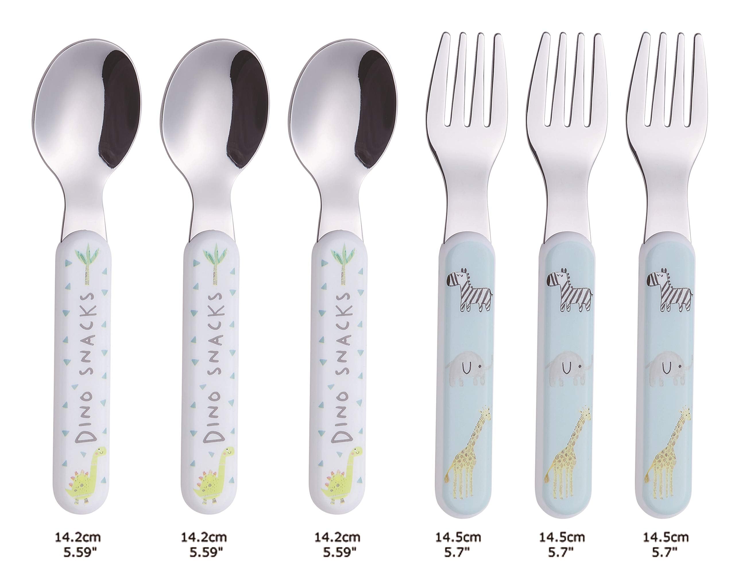 ANNOVA Kids Silverware pastel-colors set features friendly patterns to invite toddlers to try new foods.