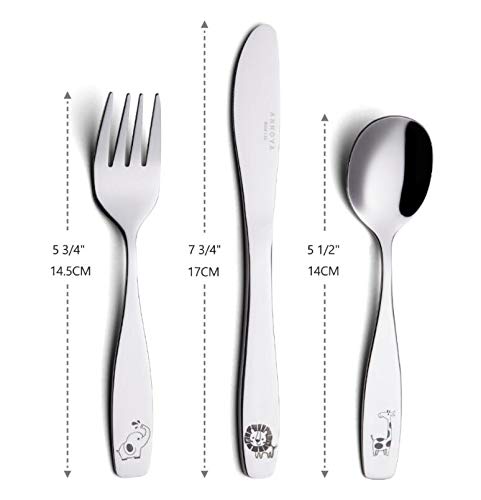 Annova Kids Silverware Safari Giraffe: ergonomic handles fit tiny hands for easy gripping.