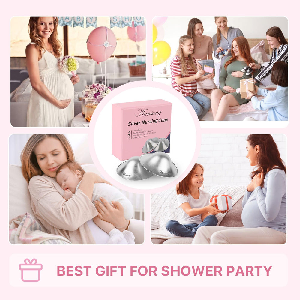 ANNSONG Silver Nursing Cups include user manual and portable storage bag for easy care.