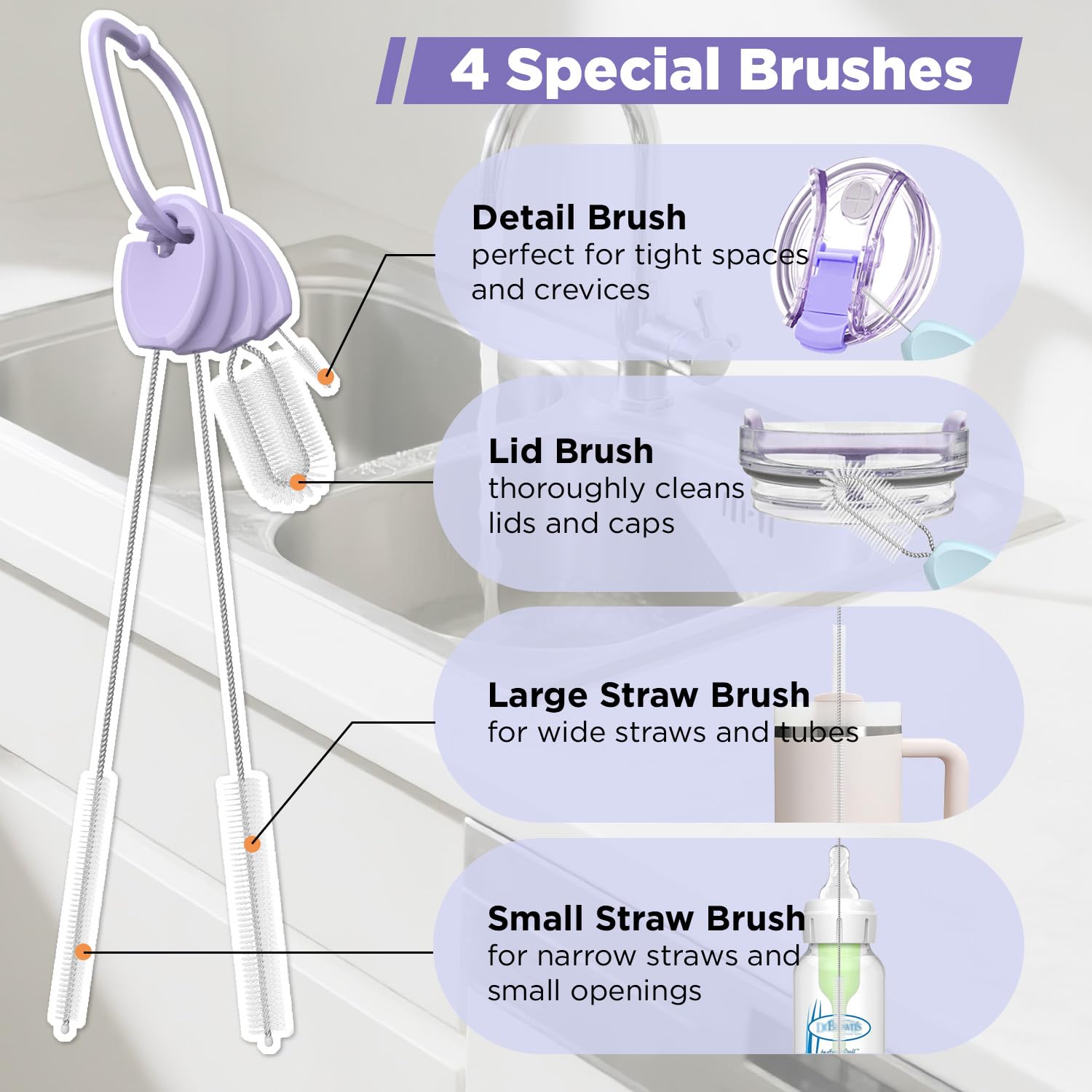 AnOis7ter spout-cleaner brush demonstrates efficient reach into lids and crevices.