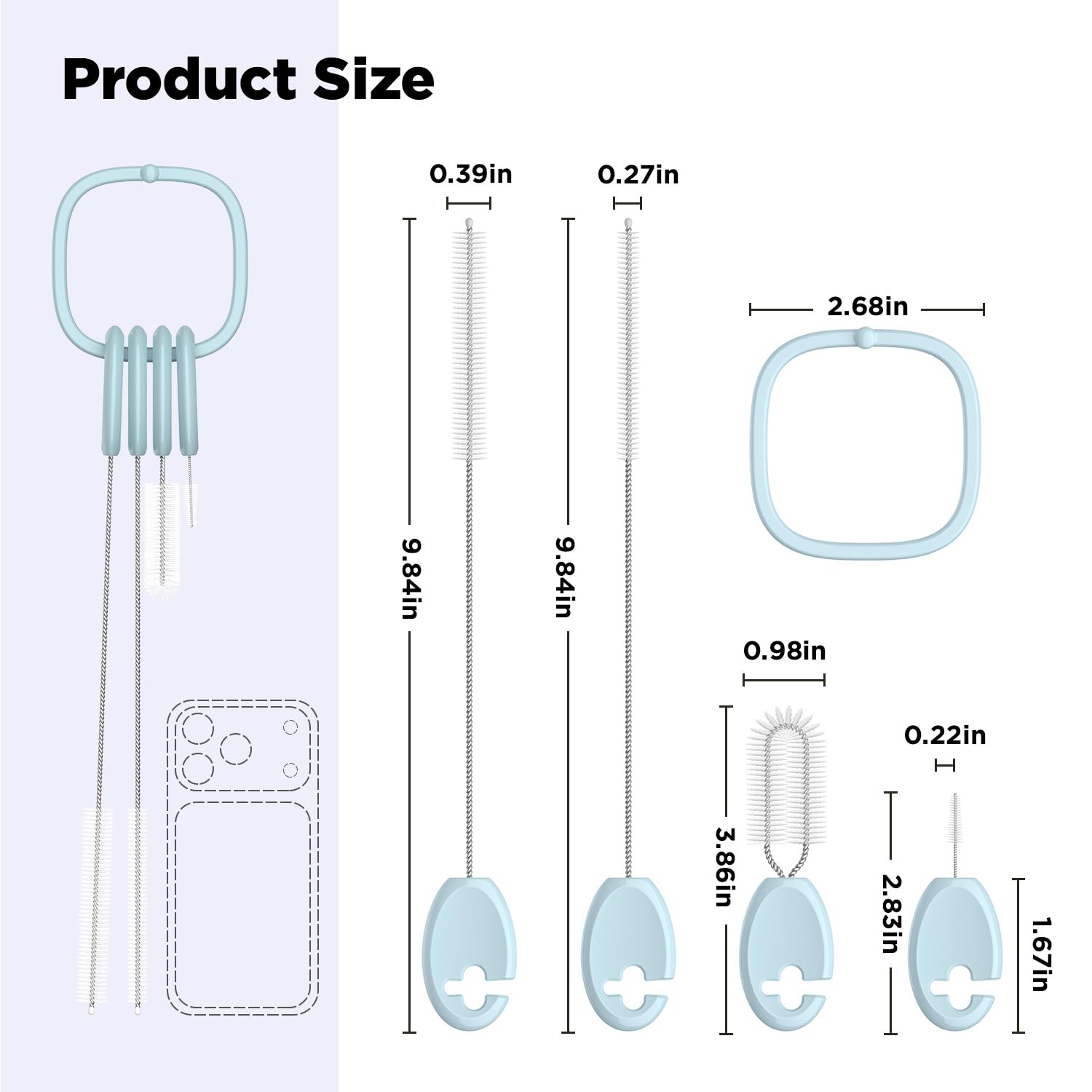 AnOis7ter straw-cleaner-brush-set with hanging ring for compact drying.