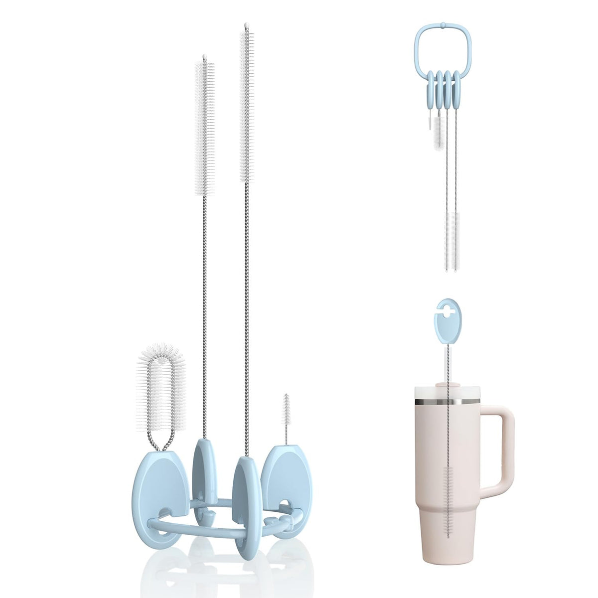 AnOis7ter straw-cleaner-brush-set on its stand for easy countertop drying.
