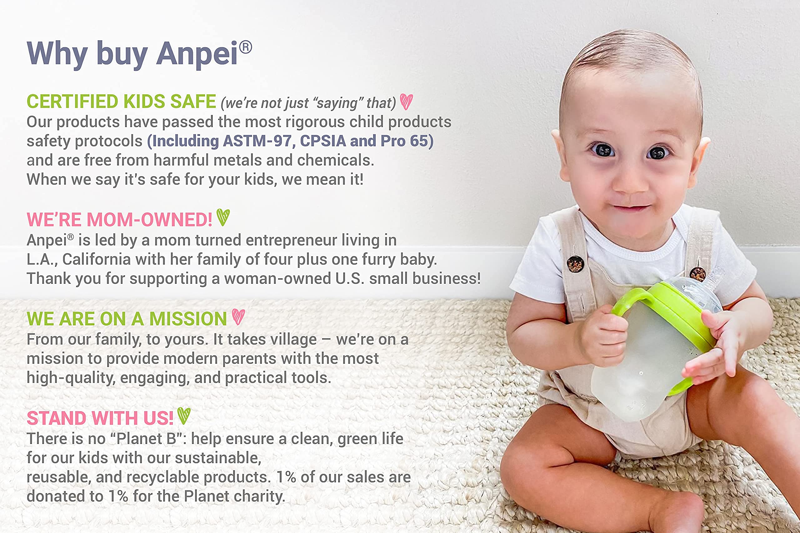 Anpei sippy cup pink soft spout nipples highlight BPA-free silicone for safe feeding transitions