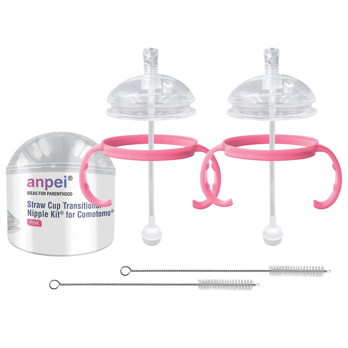 ANPEI straw transition cup nipples in pink for gentle bottle to cup transition