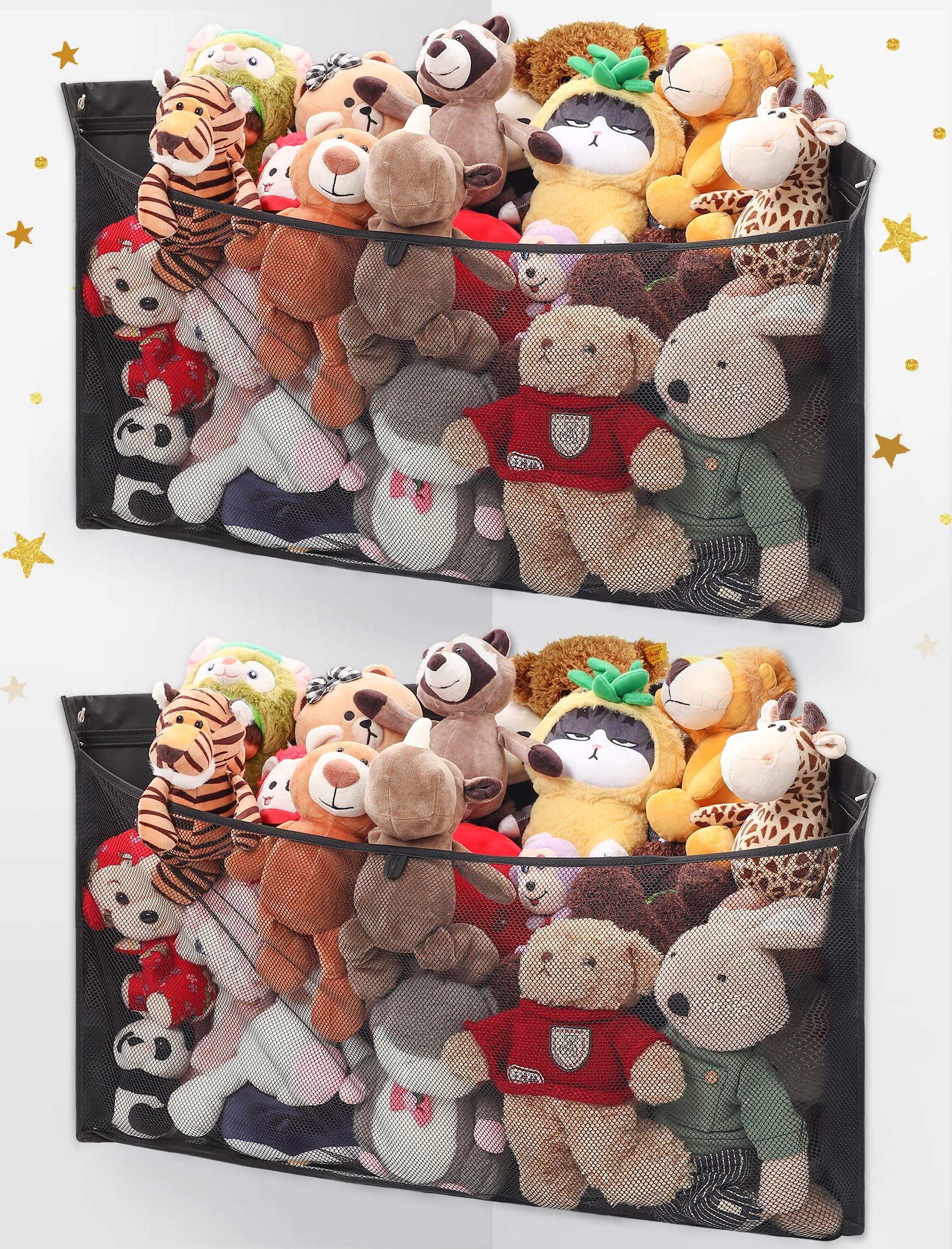 ANROYE 2PCS corner storage mounted on wall with lid keeps plush toys organized.