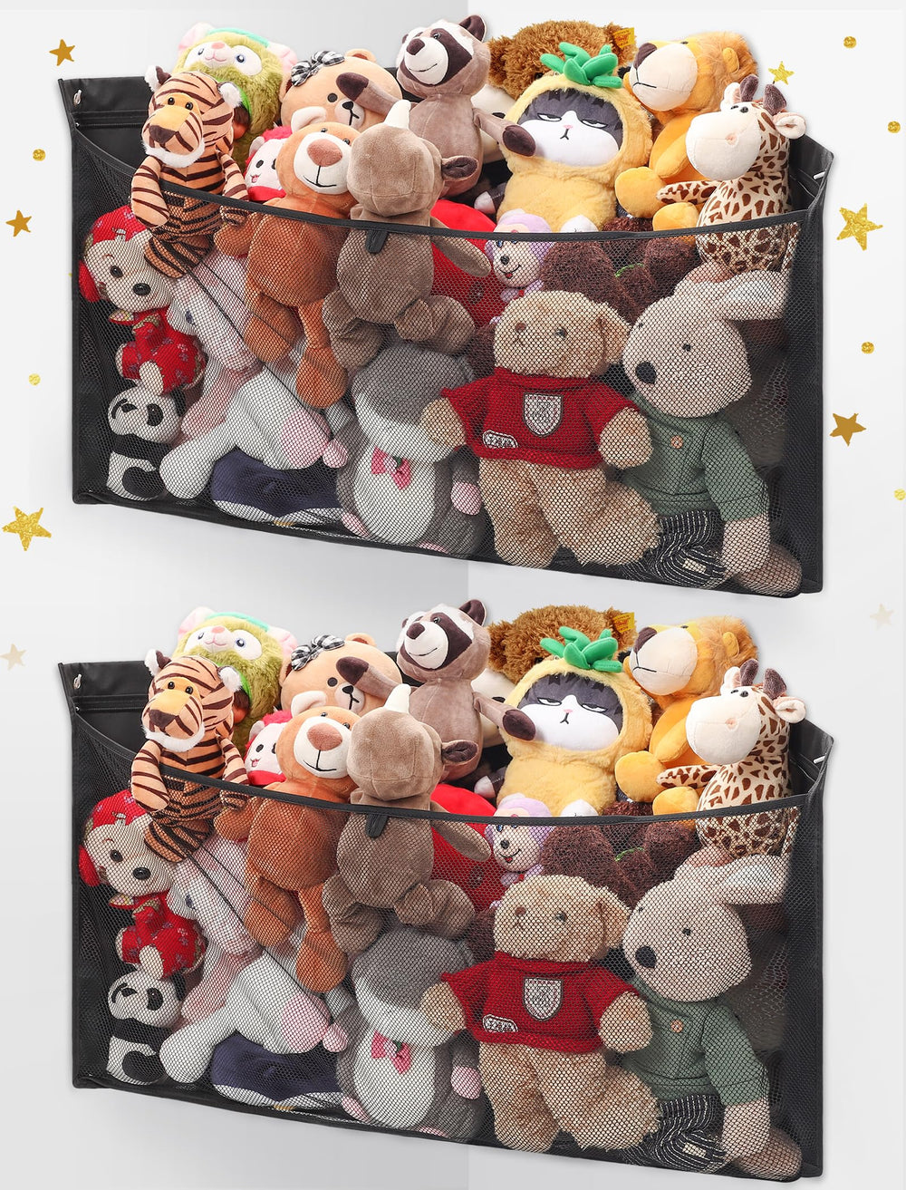 ANROYE 2PCS corner storage mounted on wall with lid keeps plush toys organized.
