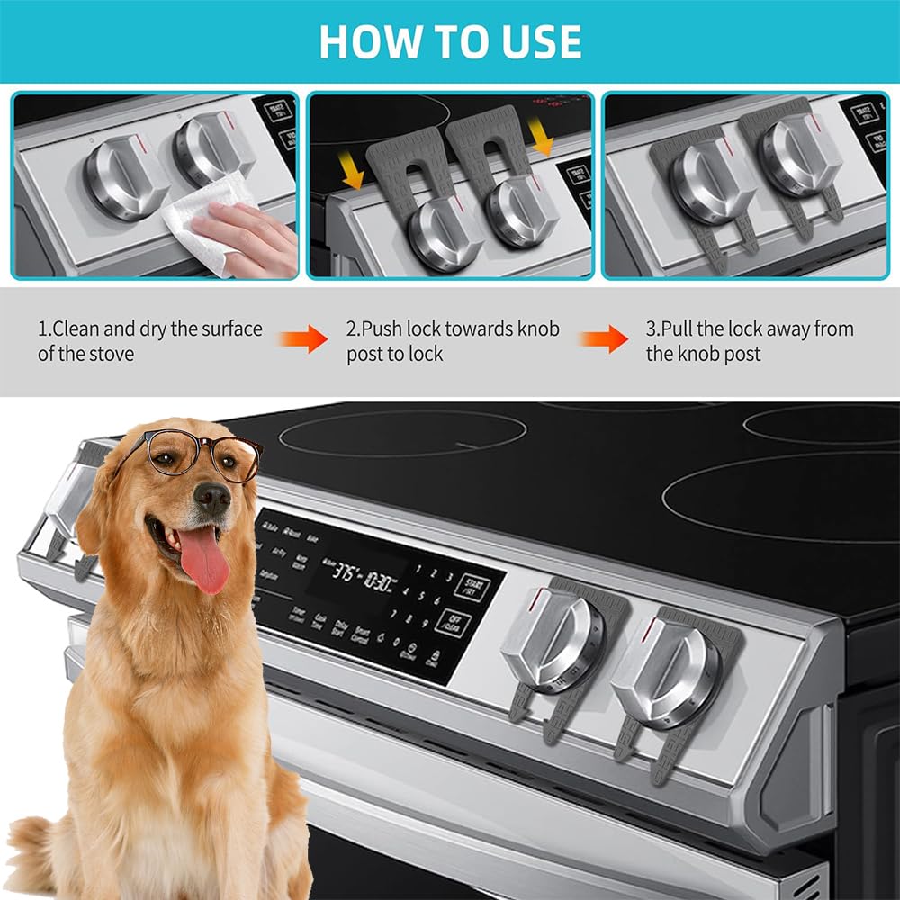 Anserdrm textured-dimple-stove-knob-locks provide grip while preventing accidental turning.