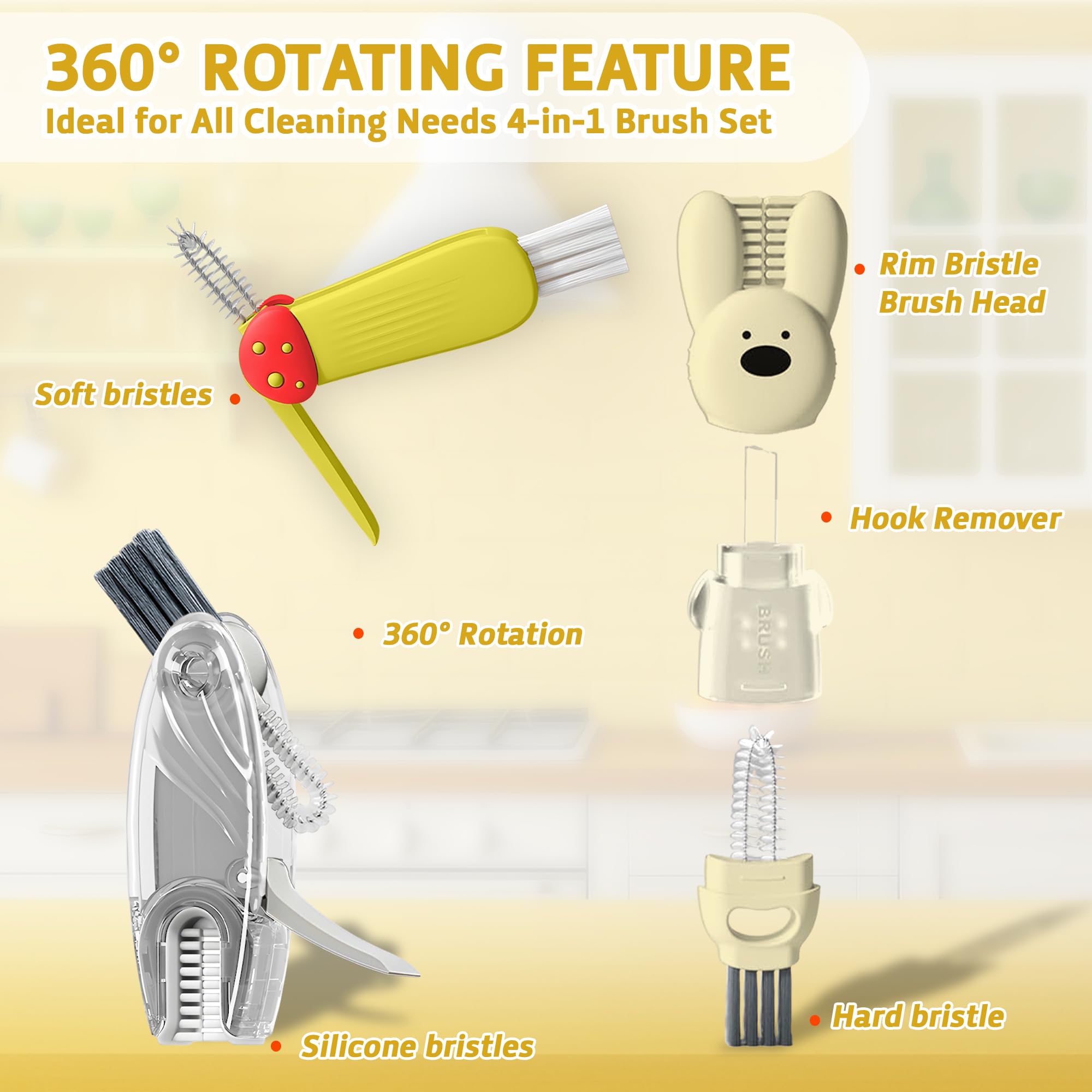 ANSOTHIN 3-in-1 cup lid brushes in use, reach tight gaps for easier daily cleaning.