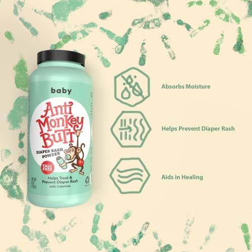 Anti Monkey Butt Baby Powder corn starch focus highlights moisture absorption for baby comfort.