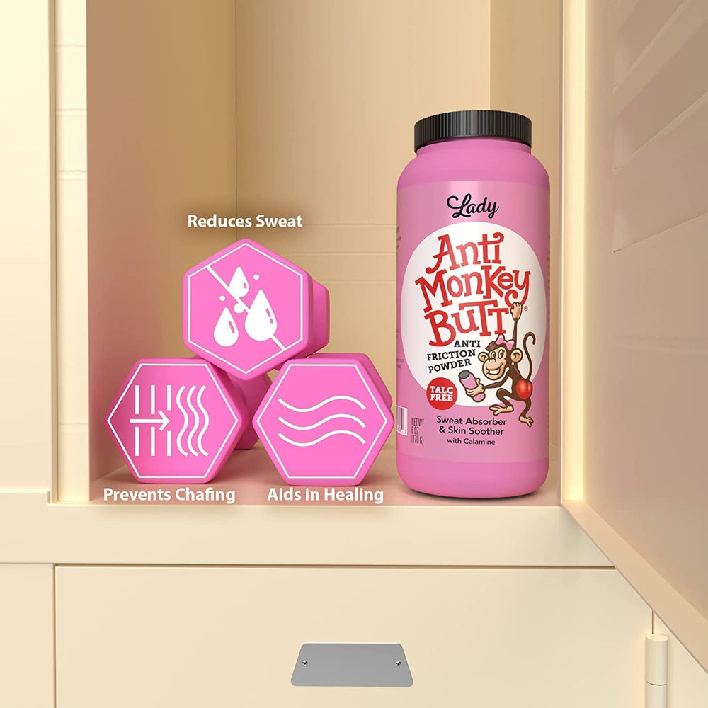 Anti Monkey Butt Lady Powder texture close-up displays fine powder for breathable coverage