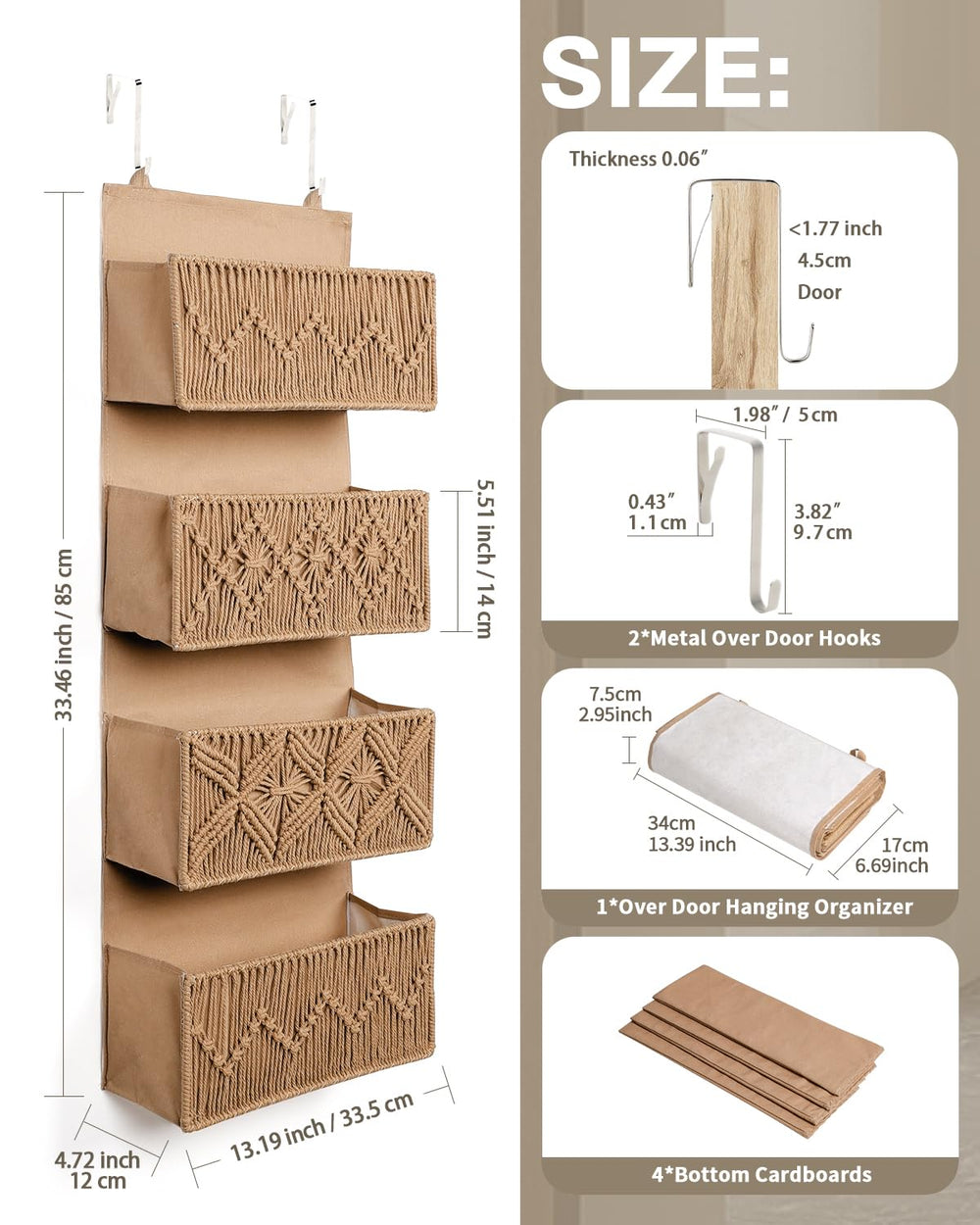 ANTIS'S HOME boho macrame pockets four large sections organize cosmetics and baby items.