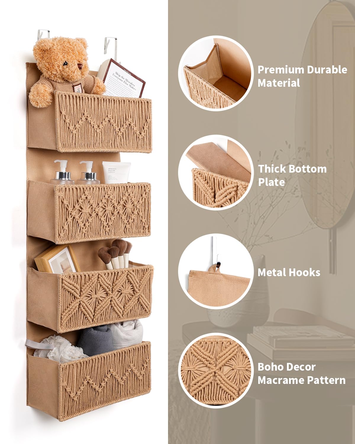 ANTIS'S HOME brown macrame finish hanging neatly in nursery.