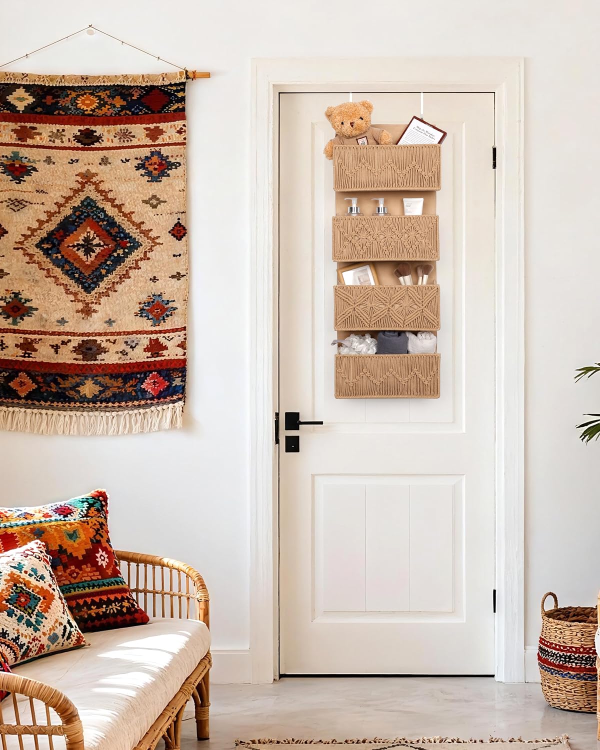 ANTIS'S HOME four-pocket storage behind door holds snacks and towels.