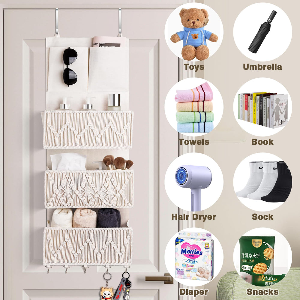 ANTIS'S HOME nursery macrame organizer holds diapers and bottles neatly