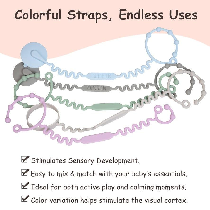ANTOMILIO silicone baby toy straps keep bottles secure during meals
