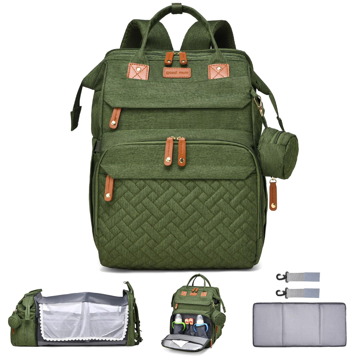 ANWTOTU diaper bag backpack army green showing spacious main compartment for organized essentials