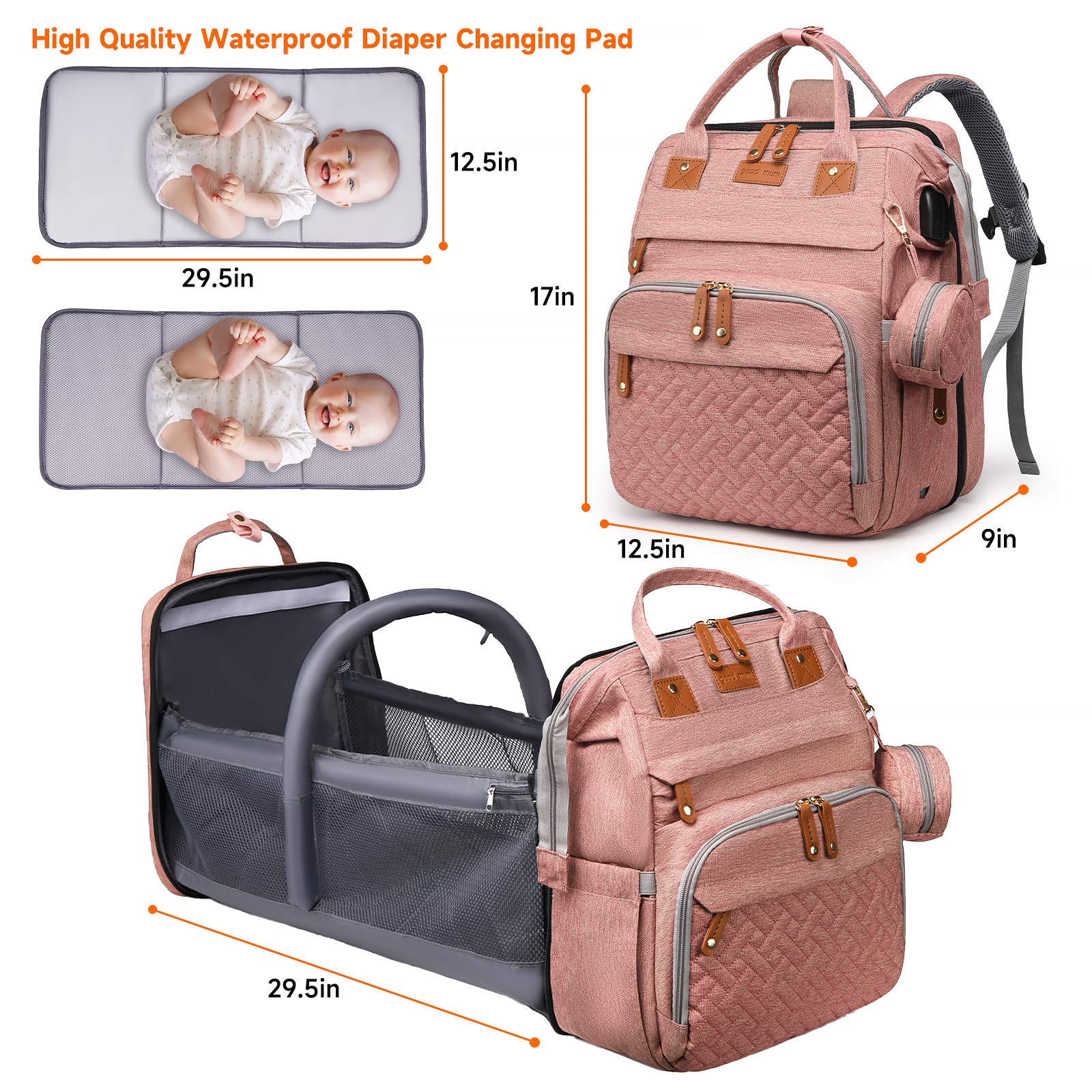 ANWTOTU diaper bag backpack USB port charging supports phone on trips.