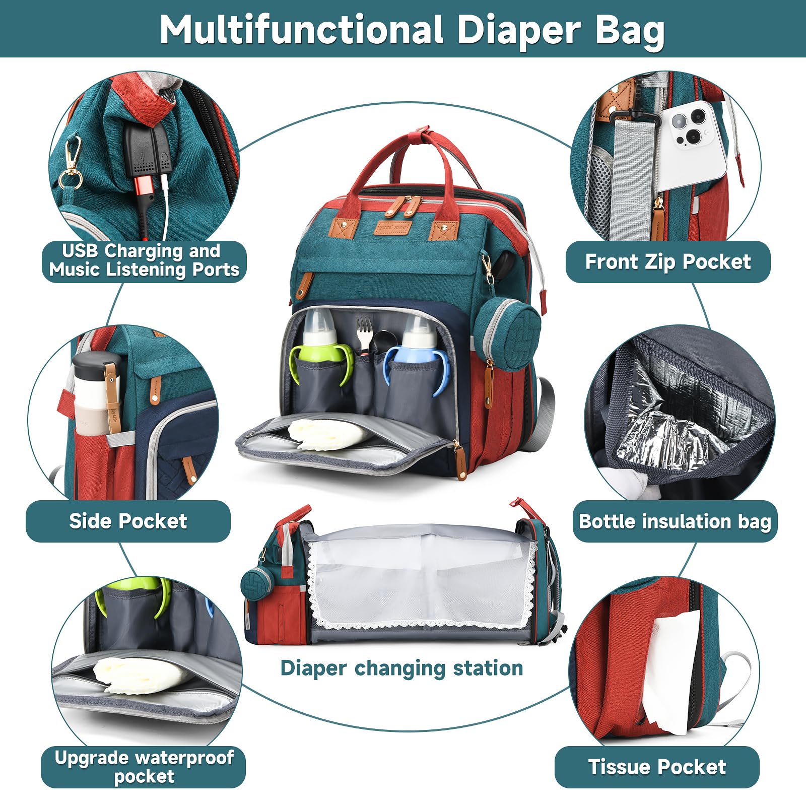ANWTOTU diaper bag backpack USB port enables on the go charging