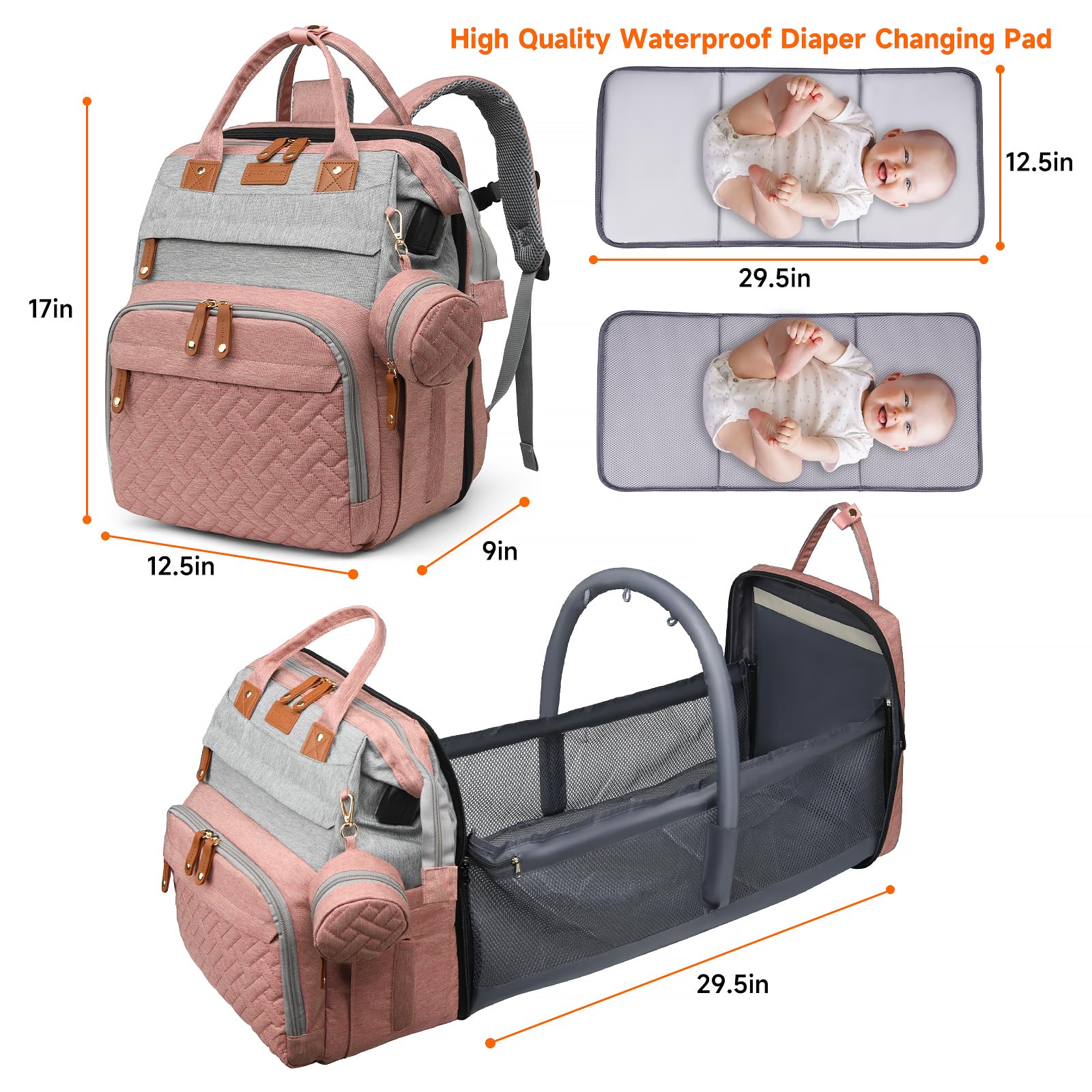ANWTOTU diaper bag USB charging port for convenient device charging.