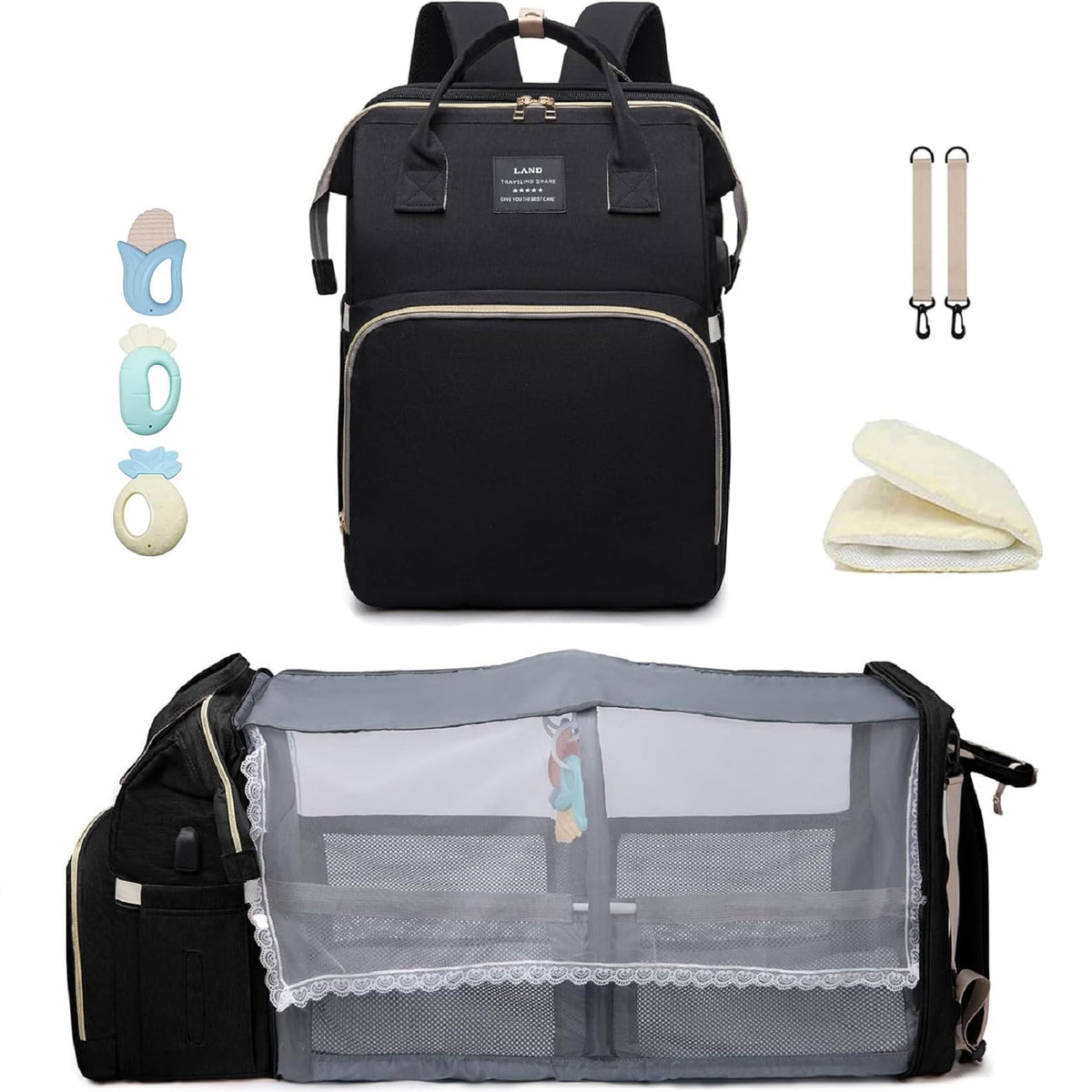ANWTOTU diaper bag backpack with spacious main compartment for on-the-go essentials.