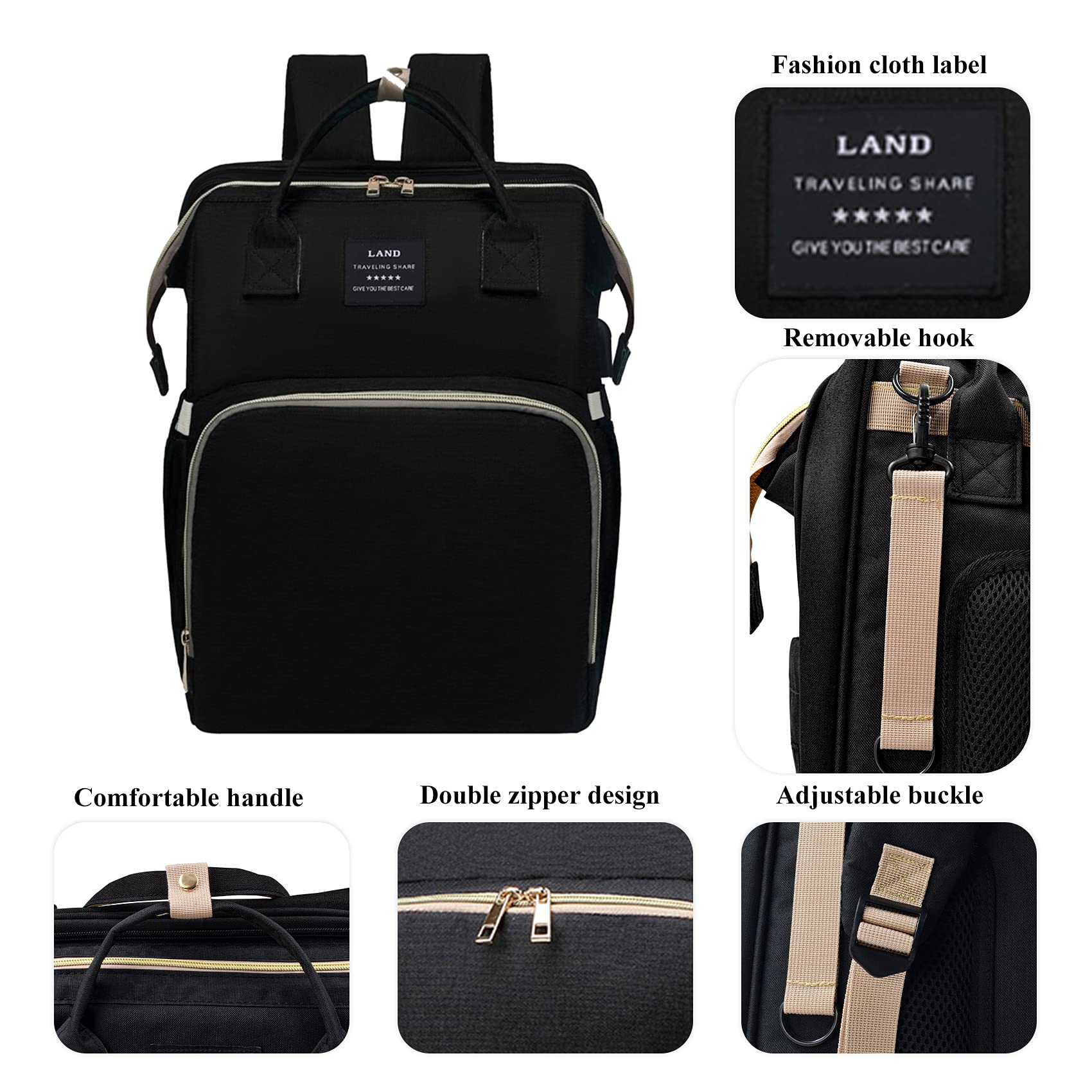 ANWTOTU diaper bag dimensions shown for travel planning.