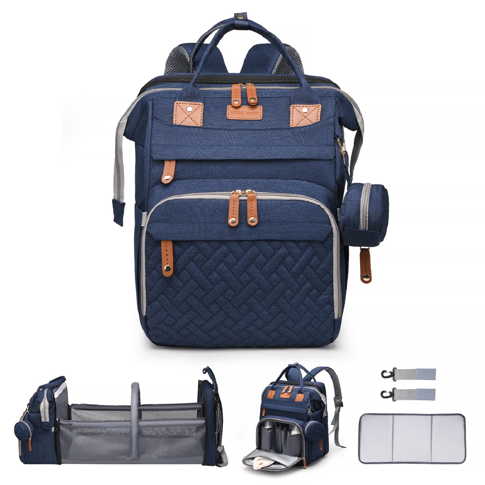 ANWTOTU diaper bag exterior showing sleek blue design for travel-ready organization